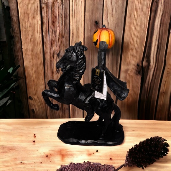 Spooky Night Accents All Black Headless Horseman Lighted Pumpkin